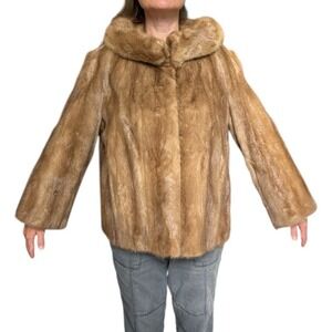 Vintage Furs by Pollans Womens Genuine Blonde Mink Fur Coat Warm Luxury M/L